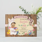 イースターバニーガール 1歳の誕生日 卵の宝探し ヴィンテージ 招待状 (スタンド正面)