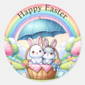イースターバニーキューテンシーレインボーカラフルパステル ラウンドシール (正面)