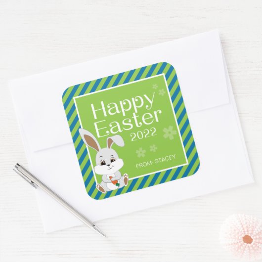 イースターバニーギフトステッカー&ラベル（青い緑） スクエアシール (封筒)