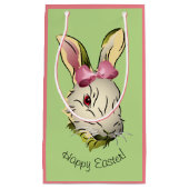 イースターバニーグラフィックとピンクボウ スモールペーパーバッグ (正面)