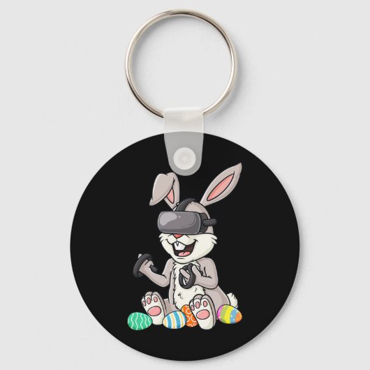 イースターバニーゲーマーおもしろい卵ゲーミングトドラーボーイズ気 キーホルダー (正面)