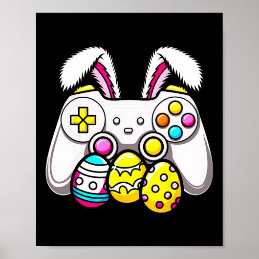 イースターバニーゲーマーゲームパッドエッグゲーミングボ子供へー ポスター (正面)
