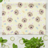 イースターバニーゴールデンレトリバーパターン キッチンタオル (折り畳み)