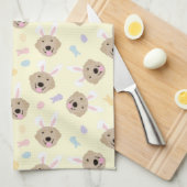 イースターバニーゴールデンレトリバーパターン キッチンタオル (四つ折り)