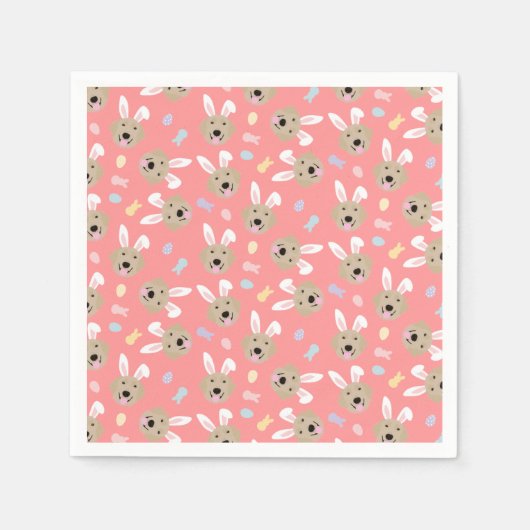 イースターバニーゴールデンレトリバーパターン スタンダードカクテルナプキン (正面)