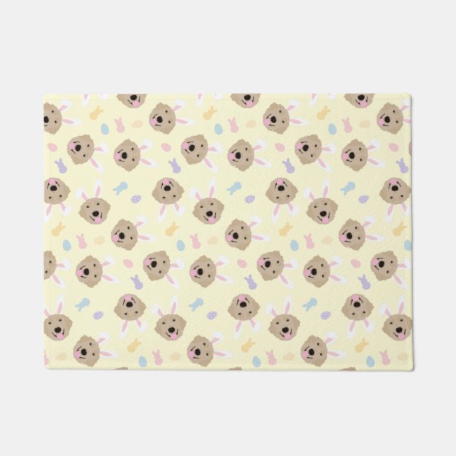 イースターバニーゴールデンレトリバーパターン ドアマット (正面)