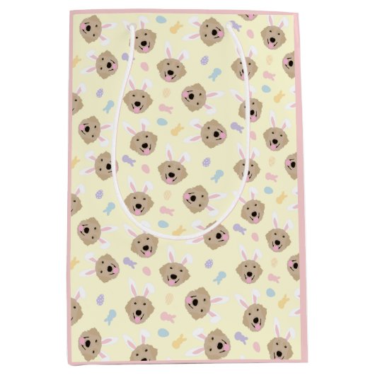 イースターバニーゴールデンレトリバーパターン ミディアムペーパーバッグ (正面)