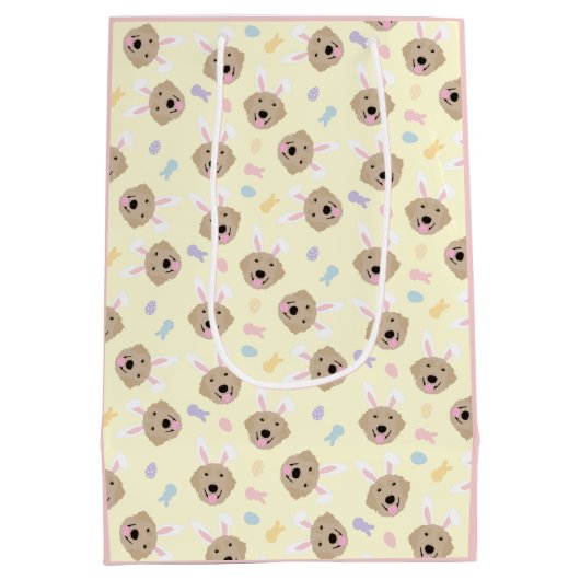 イースターバニーゴールデンレトリバーパターン ミディアムペーパーバッグ (裏面)