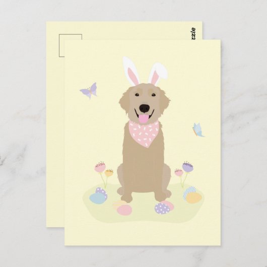 イースターバニーゴールデンレトリバー ポストカード (正面/裏面)