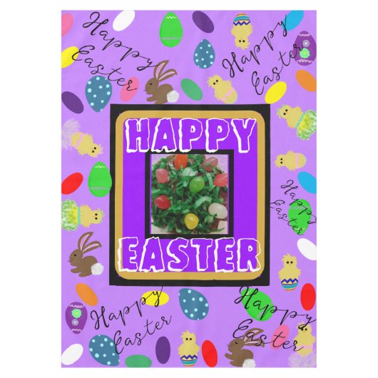 イースターバニーシックエッグパープルレッドグリーン テーブルクロス (正面)