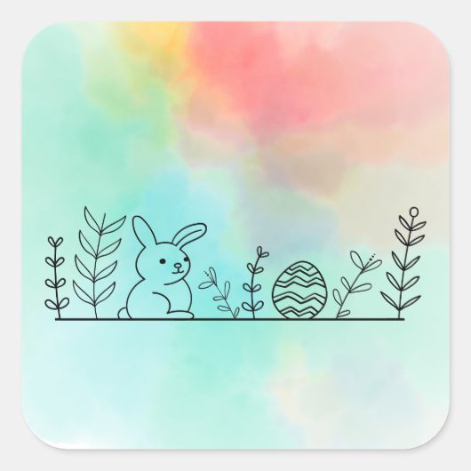 イースターバニーステッカー スクエアシール (正面)