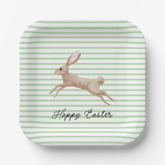 イースターバニーストライプの紙プレート ペーパープレート (正面)