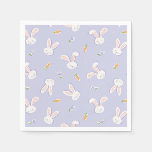 イースターバニーズアンドキャロツラベンダー春 スタンダードカクテルナプキン (正面)