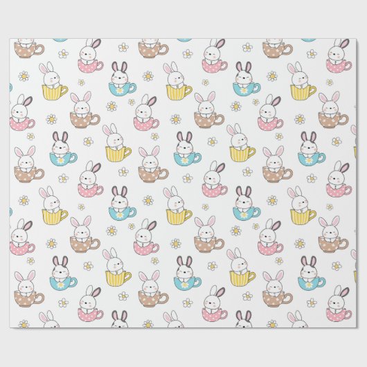 イースターバニーズティーカップとデイジー ラッピングペーパー (フラット)