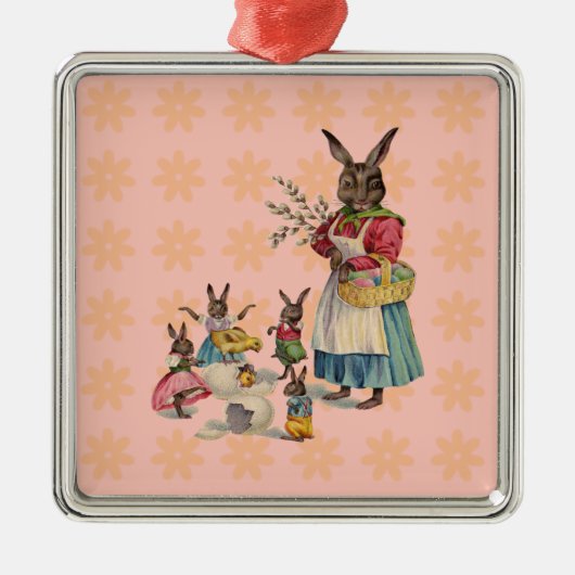 イースターバニーチキンバニーエッグ メタルオーナメント (正面)