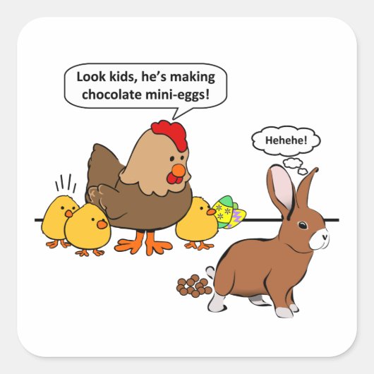 イースターバニーチョコレートユーモア スクエアシール (正面)