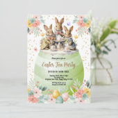 イースターバニーティーパーティの招待状。パステルグリーン 招待状 (スタンド正面)
