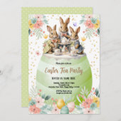 イースターバニーティーパーティの招待状。パステルグリーン 招待状 (正面/裏面)
