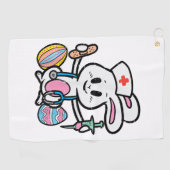 イースターバニーナース聴診器かわいいウサギのスクラブ ゴルフタオル (横)