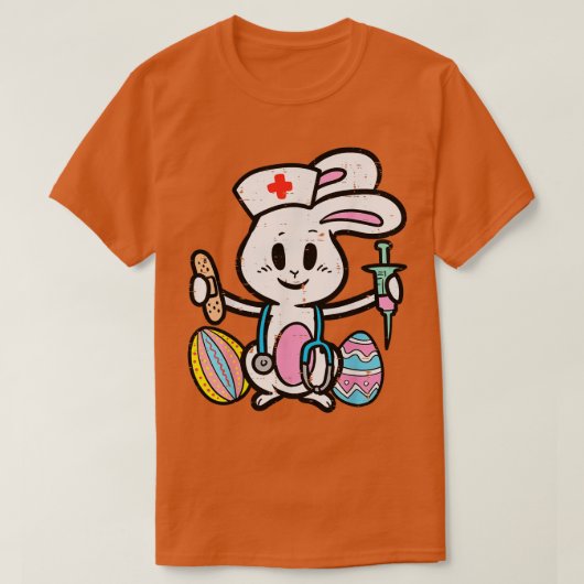 イースターバニーナース聴診器かわいいラビットスクラブT Tシャツ (デザイン正面)