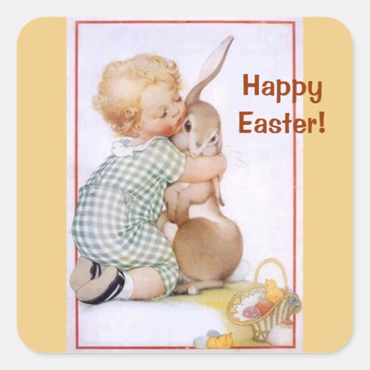イースターバニーハグステッカー スクエアシール (正面)