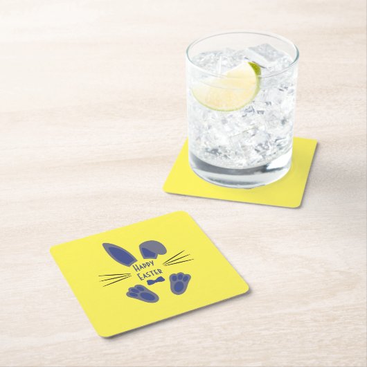 イースターバニーハッピーイースターブルーとイエロー スクエアペーパーコースター (インサイチュ)