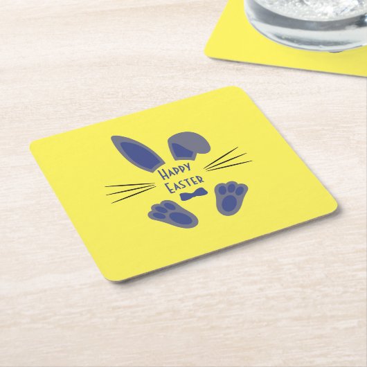 イースターバニーハッピーイースターブルーとイエロー スクエアペーパーコースター (アングル)