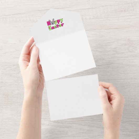 イースターバニーハッピーイースター卵 オールインワン招待状 (貼ってはがせる)