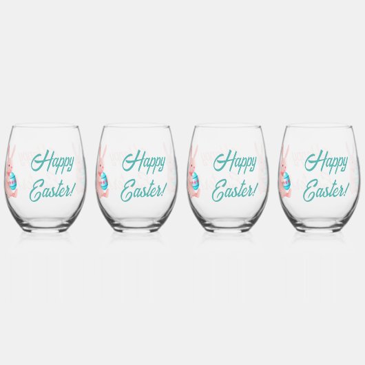 イースターバニーハッピーイースター ステムなしワイングラス (正面)