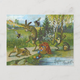 イースターバニーバスケットカラーエッグカエル シーズンポストカード