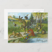 イースターバニーバスケットカラーエッグカエル シーズンポストカード (正面/裏面)