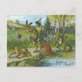 イースターバニーバスケットカラーエッグカエル シーズンポストカード (正面)