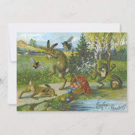 イースターバニーバスケットカラーエッグカエル 招待状