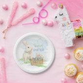 イースターバニーバスケットラビットエッグフローラ水色 ペーパープレート (パーティー)