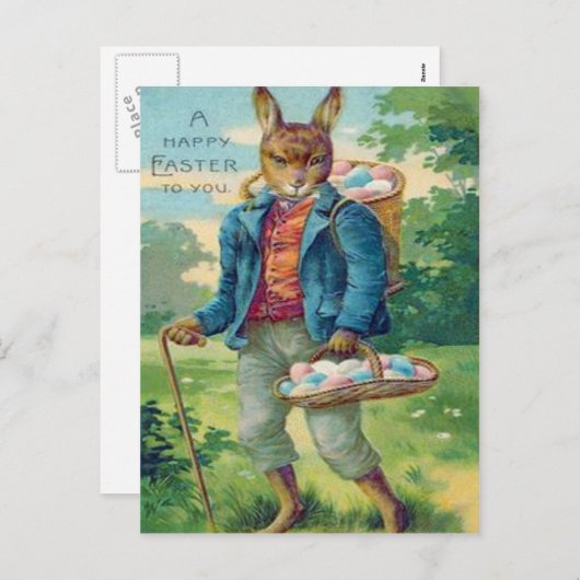 イースターバニーバスケット色卵 シーズンポストカード (正面/裏面)