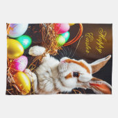 イースターバニーバスケット&エッグ キッチンタオル (横)