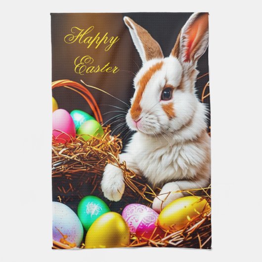 イースターバニーバスケット&エッグ キッチンタオル (縦)