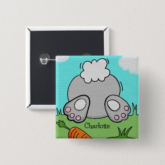 イースターバニーバムかわいいパーソナライズされたウサギ 缶バッジ (正面&裏面)