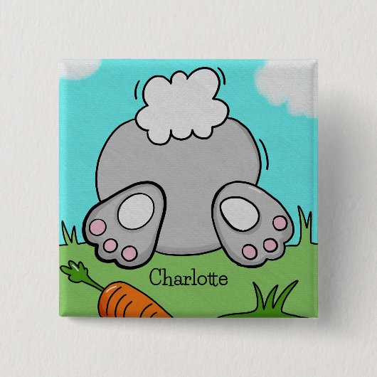 イースターバニーバムかわいいパーソナライズされたウサギ 缶バッジ (正面)