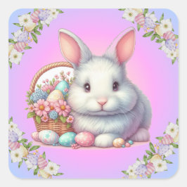 イースターバニーパかわいらしステル スクエアシール