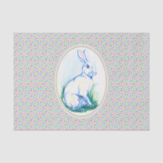 イースターバニーパステルオン春フローラルパターン 薄葉紙 (正面)