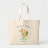 イースターバニーパーソナライズされたデリバリー名/休日 ラージトートバッグ (正面)