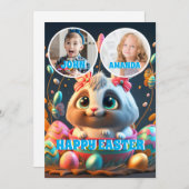 イースターバニーパーソナライズされたラビットキッズ写真 シーズンカード (正面/裏面)