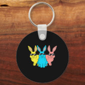 イースターバニーヒップホップトリオバニーおもしろいボーイズガールズK キーホルダー (正面)