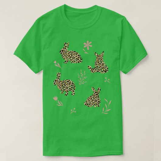 イースターバニーヒョウ柄ピンクの花女の子を Tシャツ (デザイン正面)