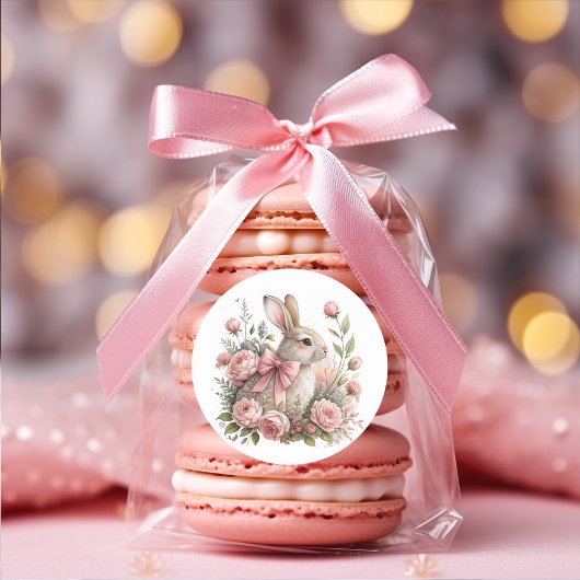 イースターバニーピンクの弓花 ラウンドシール