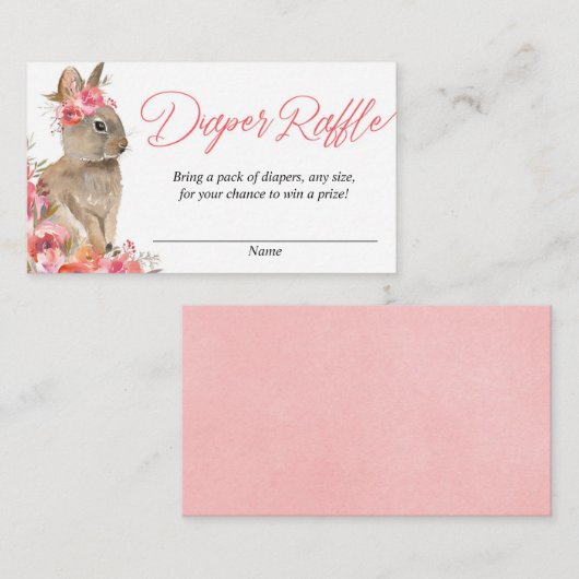 イースターバニーピンクの赤ちゃんシャワーおむつラッフルカード エンクロージャーカード (正面/裏面)