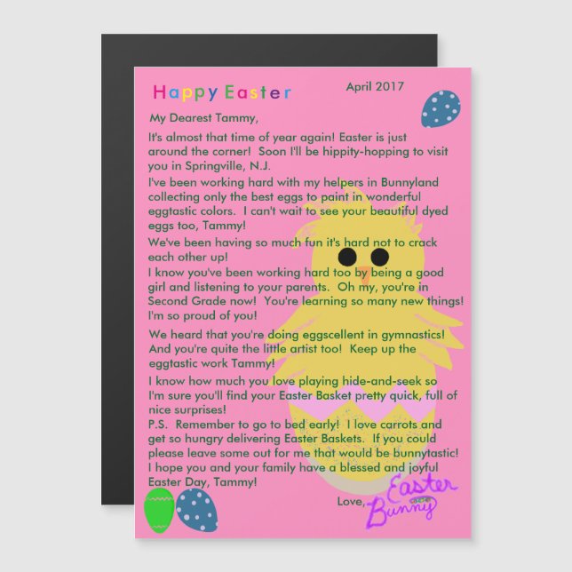 イースターバニーピンクイエローシック卵からの手紙 (正面/裏面)