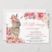 イースターバニーピンクサンゴフローラガールベビーシャワー 招待状 (正面)