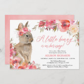 イースターバニーピンクサンゴフローラガールベビーシャワー 招待状 (正面/裏面)